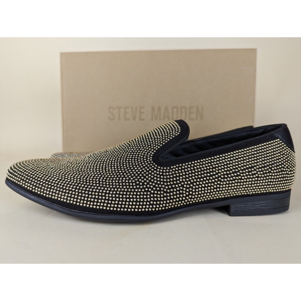 Steve Madden Mezmoryz Loafers Mens 9 Black Gold Studded Slip On Shoes NWB - Picture 5 of 14